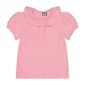 NEW BUSY BEES girl's eliza ruffle polo in pink mini stripe